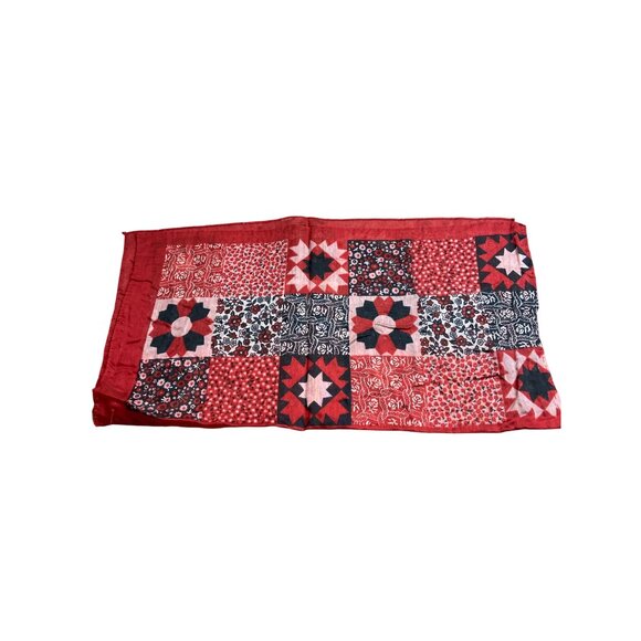 Womens Square Patchwork Scarf Red Floral Geometric Quilted Print Country Western - Picture 5 of 6
